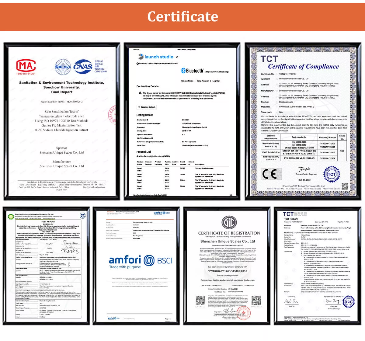 body composition analysis scale's certificate